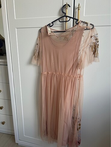 Zara Zara girls 13 14 yas/xs elbise pudra pembe işlemeli