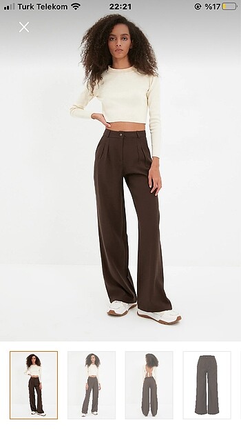 Trendyolmilla Kahverengi Wide Leg Geniş paça pilili dokuma pant