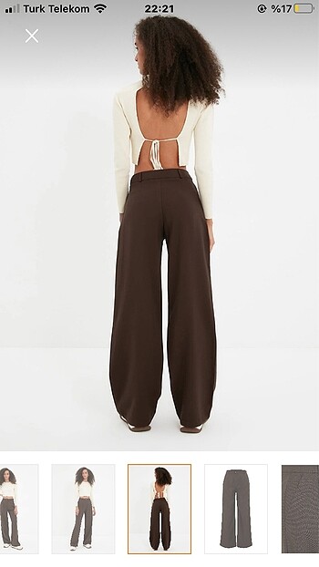 38 Beden Trendyolmilla Kahverengi Wide Leg Geniş paça pilili dokuma pant