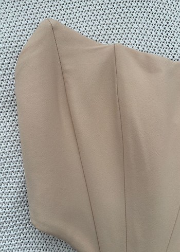 Bej Straplez Büstiyer Midi Boy - Görsel 5