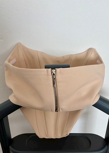 Bej Straplez Büstiyer Midi Boy - Görsel 3