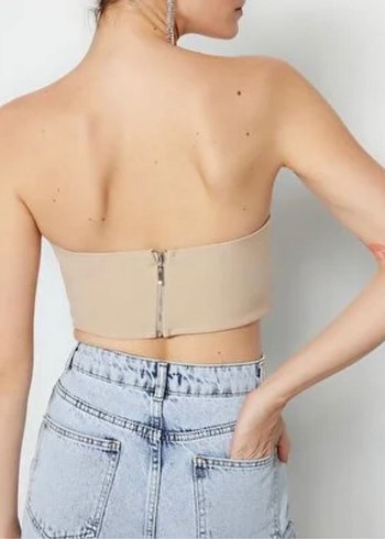 Bej Straplez Büstiyer Midi Boy - Görsel 4