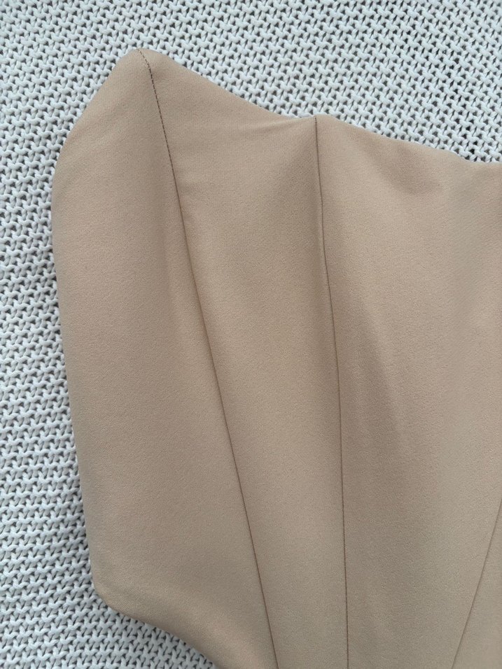 Bej Straplez Büstiyer Midi Boy - Görsel 5