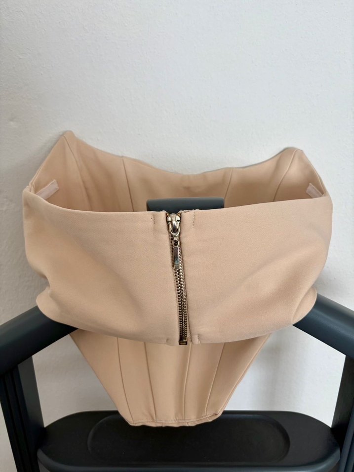 Bej Straplez Büstiyer Midi Boy - Görsel 3