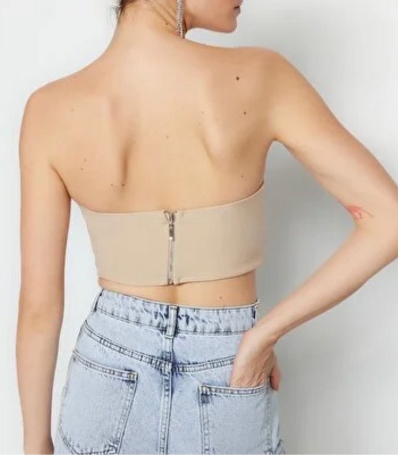 Bej Straplez Büstiyer Midi Boy - Görsel 4