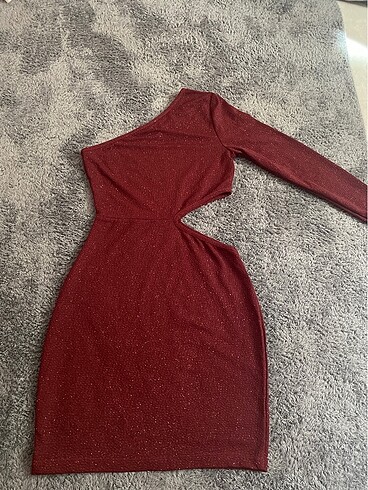 Bordo Simli Mini Elbise