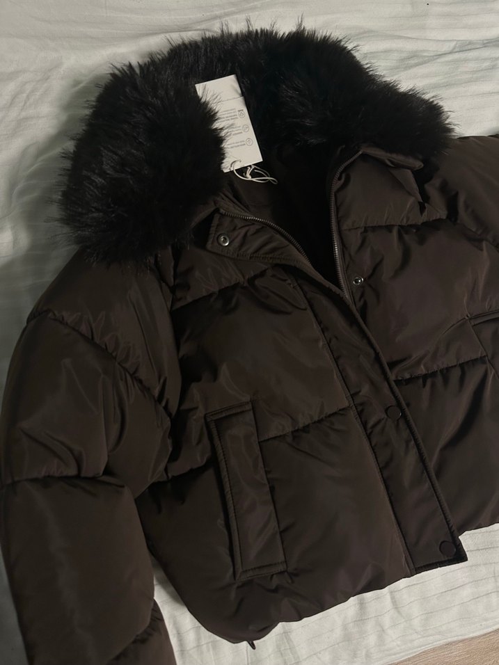 Zara suni kürk yakalı kapitone bomber ceket - Görsel 4