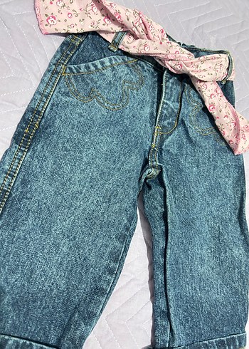 Kızlar için kemerli bol kesim denim pantolon - Görsel 2