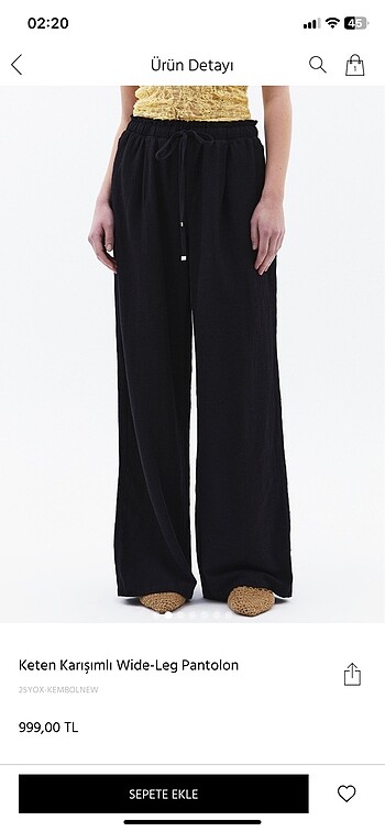 xs Beden Siyah keten pantolon