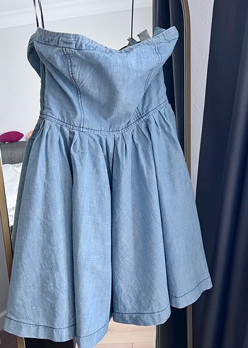 Levis Mavi Straplez Midi Kot Elbise