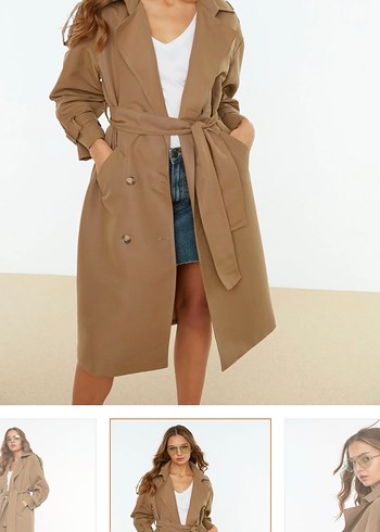 Bej Uzun Kadın Trençkot - Görsel 5