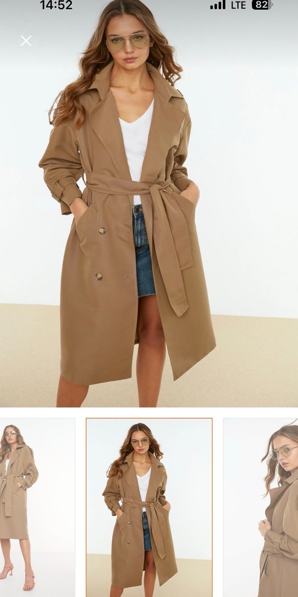 Bej Uzun Kadın Trençkot - Görsel 5