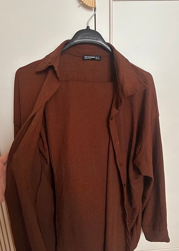 Kadın Kahverengi Düğmeli  Gömlek takım - Görsel 2