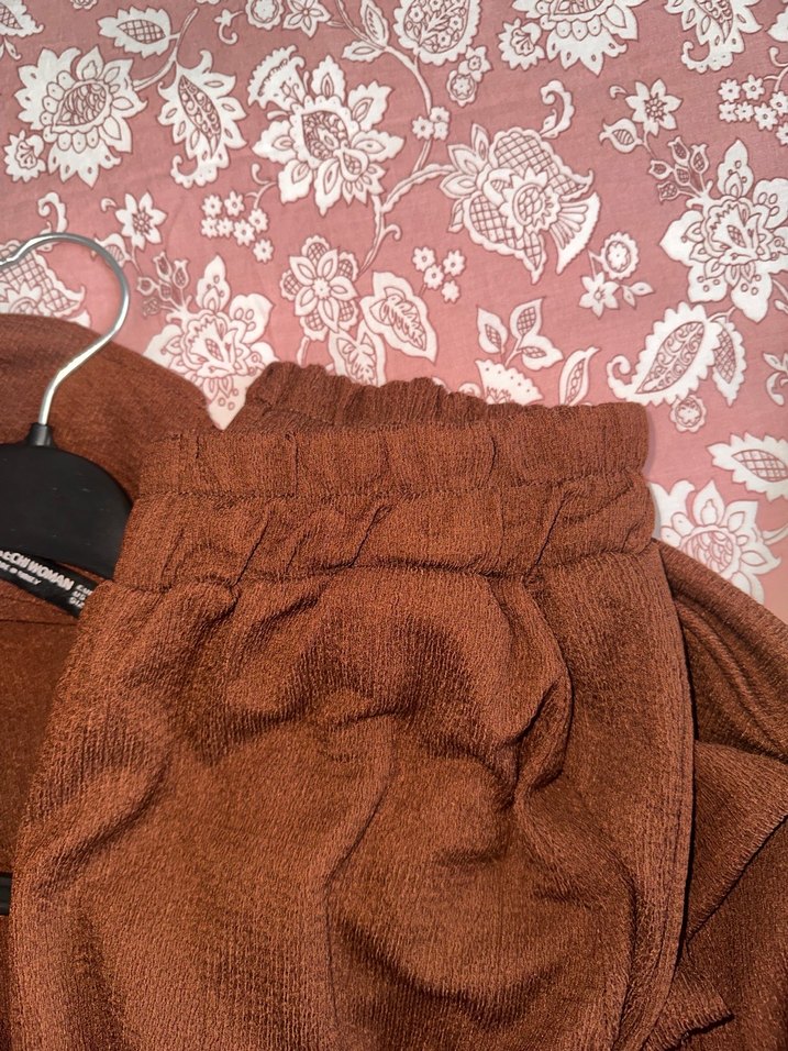 Kadın Kahverengi Düğmeli  Gömlek takım - Görsel 4