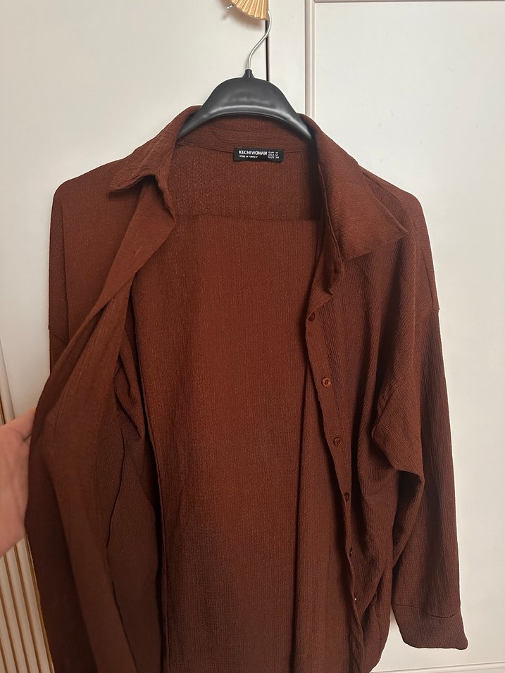 Kadın Kahverengi Düğmeli  Gömlek takım - Görsel 2