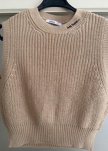 Bej Kadın Örgü Kısa Sweatshirt - Görsel 6