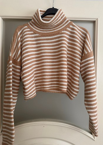 Bej Kadın Örgü Kısa Sweatshirt - Görsel 2