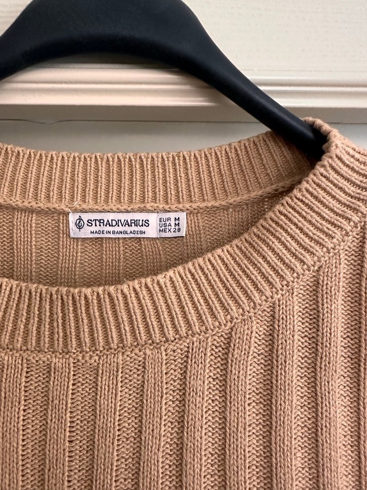 Bej Kadın Örgü Kısa Sweatshirt - Görsel 5