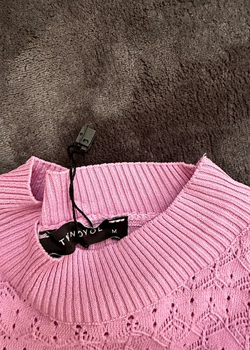 Pembe Yüksek Yakalı Örgü Kadın Kazak - Görsel 2