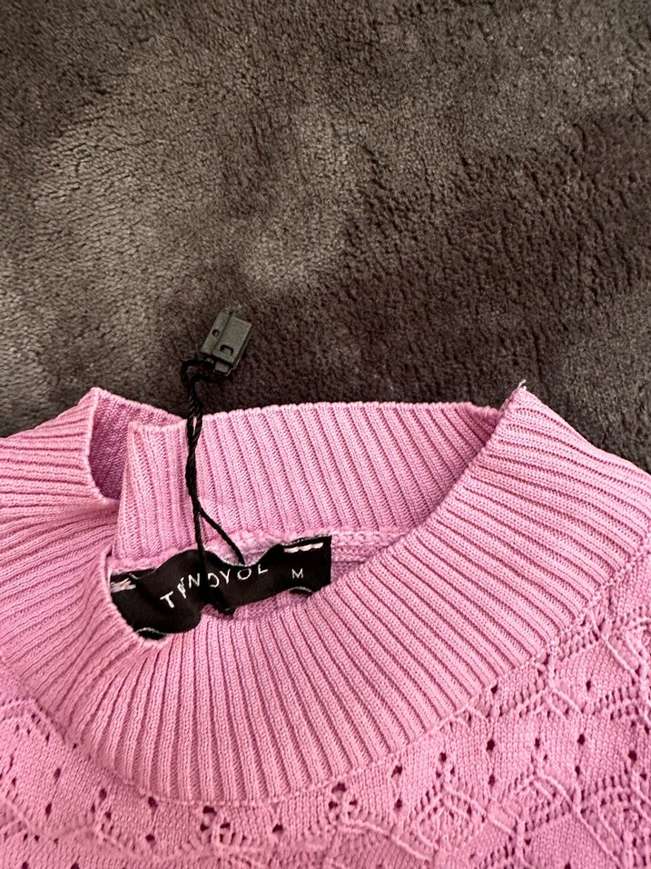 Pembe Yüksek Yakalı Örgü Kadın Kazak - Görsel 2