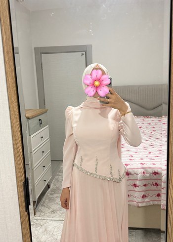 42 Beden pembe Renk Tesettür abiye