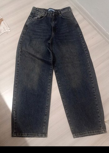 Kadın Mavi Gri Bol Kesim Midi Denim Pantolon