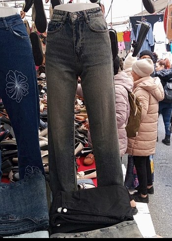 Gri Bağcıklı Salaş Kadın Kot Pantolon