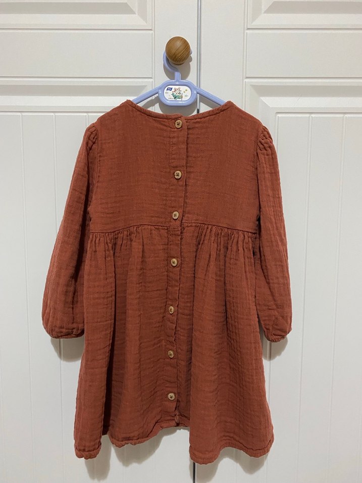 Kız Çocuk Kahverengi Nakışlı Bohem Elbise - Görsel 2