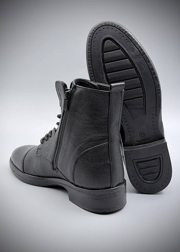 Erkek Siyah Deri Street Style Bot - Görsel 3