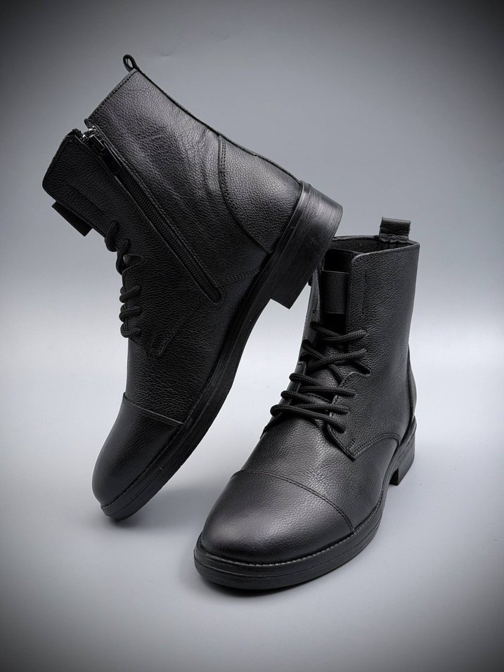 Erkek Siyah Deri Street Style Bot - Görsel 4