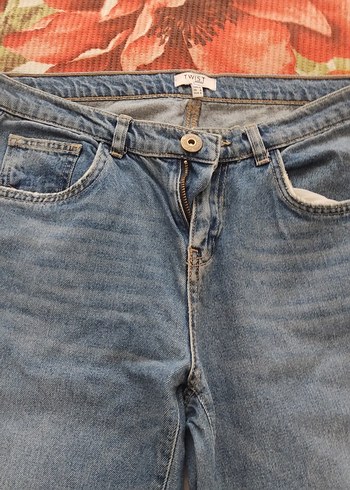 36 Beden Kadın Gri Kot Pantolon, Bol Kesim, Tokalı