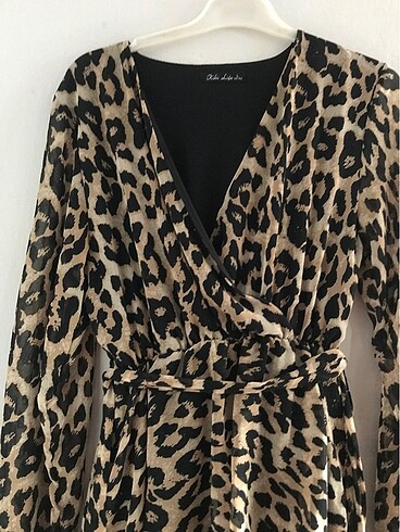 40 Beden Leopar desenli elbise