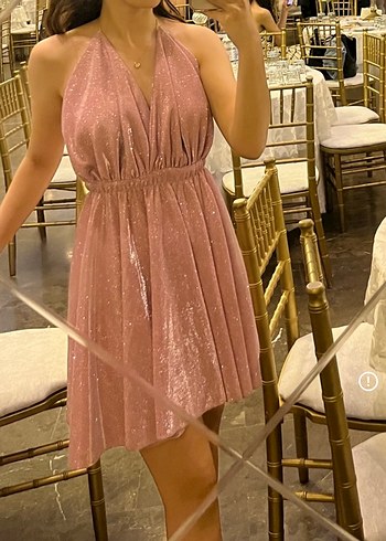 Pembe Parlak Mini Abiye Elbise - Görsel 2