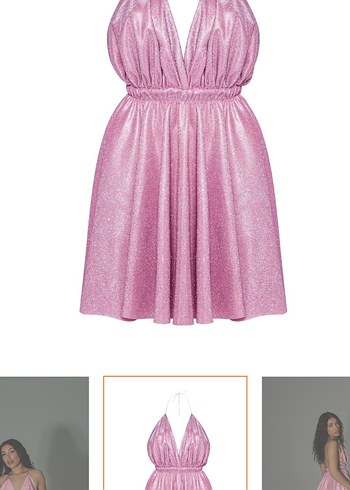 Pembe Parlak Mini Abiye Elbise - Görsel 6