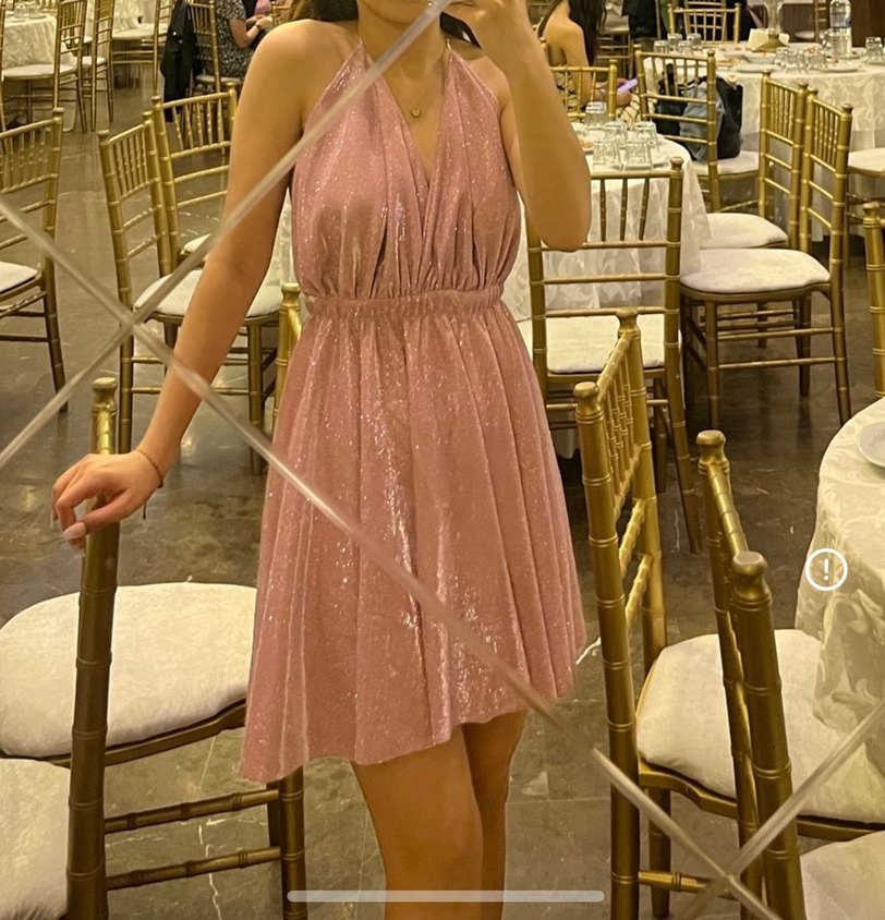 Pembe Parlak Mini Abiye Elbise - Görsel 3