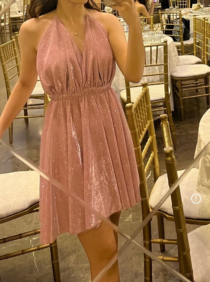 Pembe Parlak Mini Abiye Elbise - Görsel 2