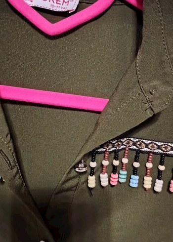 Kadın Haki Uzun Kollu Nakışlı Bohem Gömlek - Görsel 2