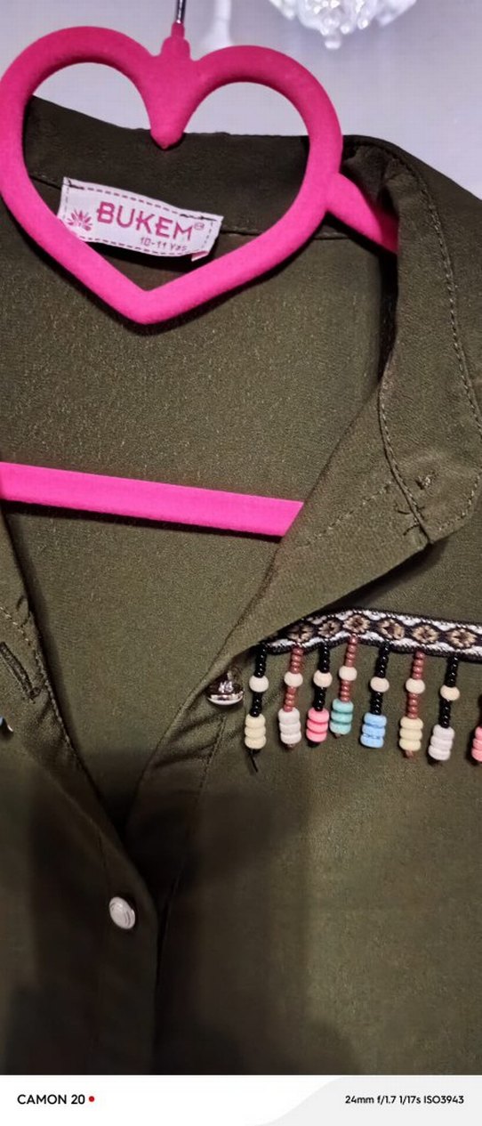 Kadın Haki Uzun Kollu Nakışlı Bohem Gömlek - Görsel 2