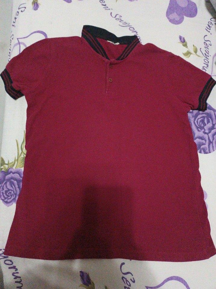 Bordo Düğmeli Polo Tişört - Görsel 2
