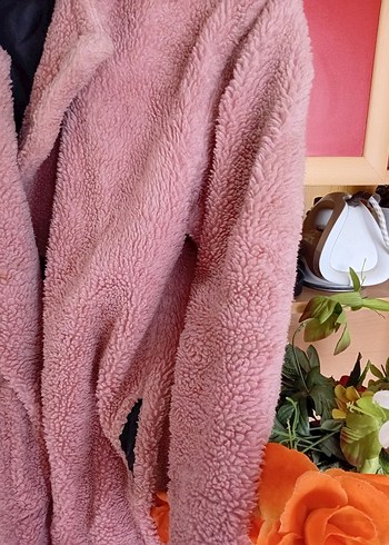 Zara Pembe Peluş Kadın Midi Kaban