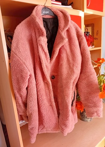 Pembe Peluş Kadın Midi Kaban