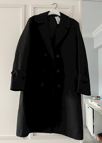 Siyah Uzun erkek  Kaban Düğmeli Yaka Detaylı - Görsel 3