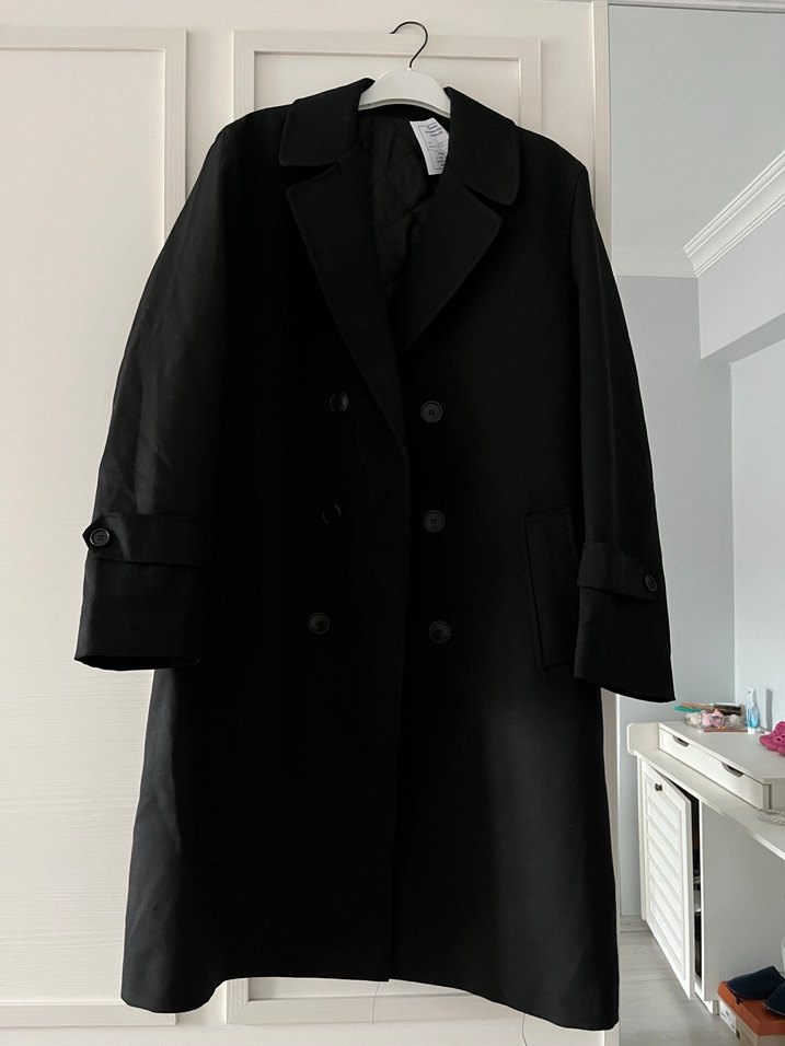 Siyah Uzun erkek  Kaban Düğmeli Yaka Detaylı - Görsel 2
