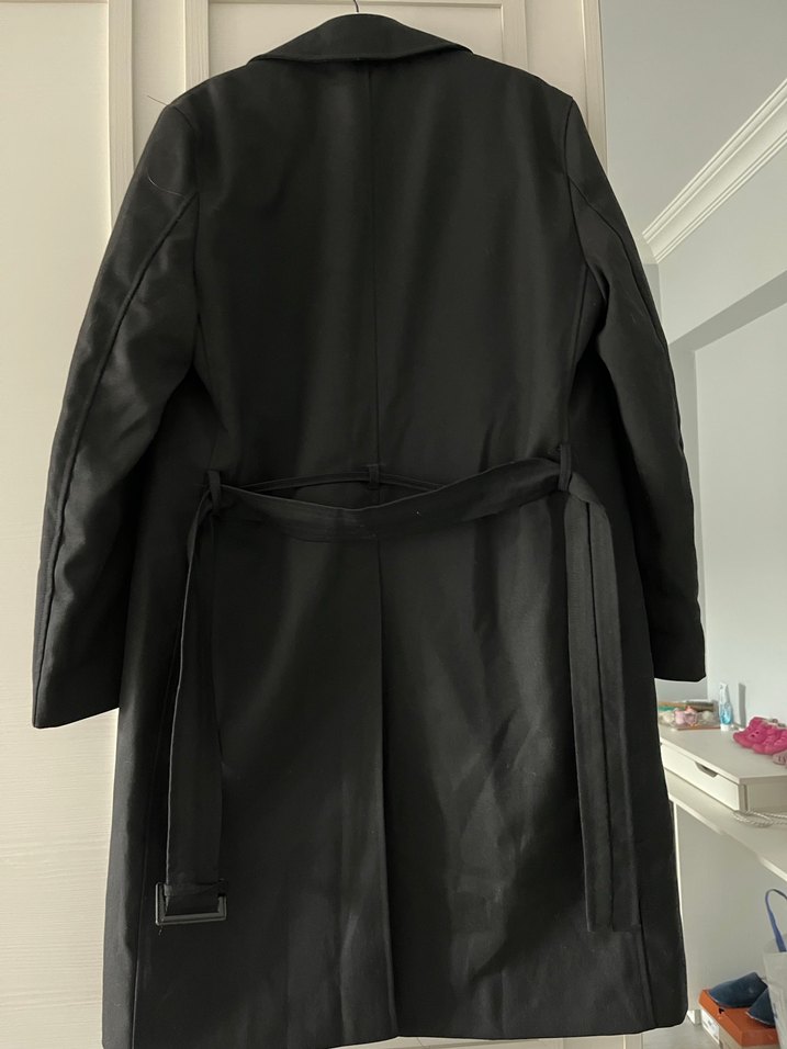 Siyah Uzun erkek  Kaban Düğmeli Yaka Detaylı - Görsel 4