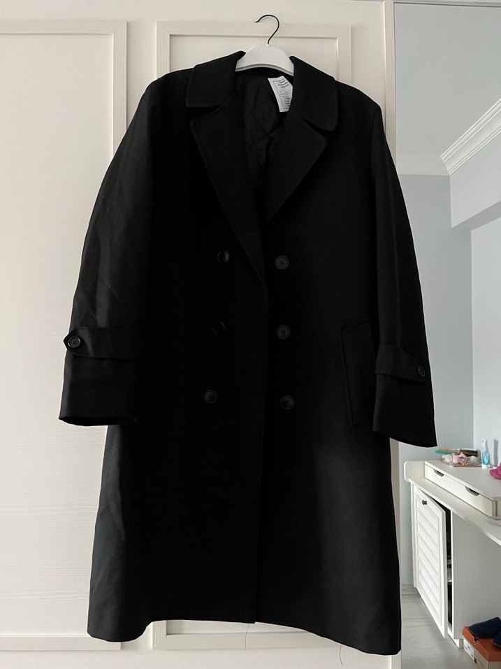 Siyah Uzun erkek  Kaban Düğmeli Yaka Detaylı - Görsel 3