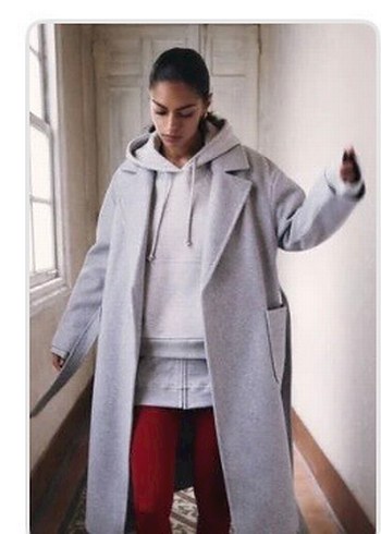 Pull and Bear Açık Gri Uzun Kaban