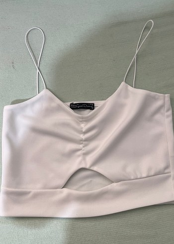 Beyaz Minimalist İnce Askılı crop