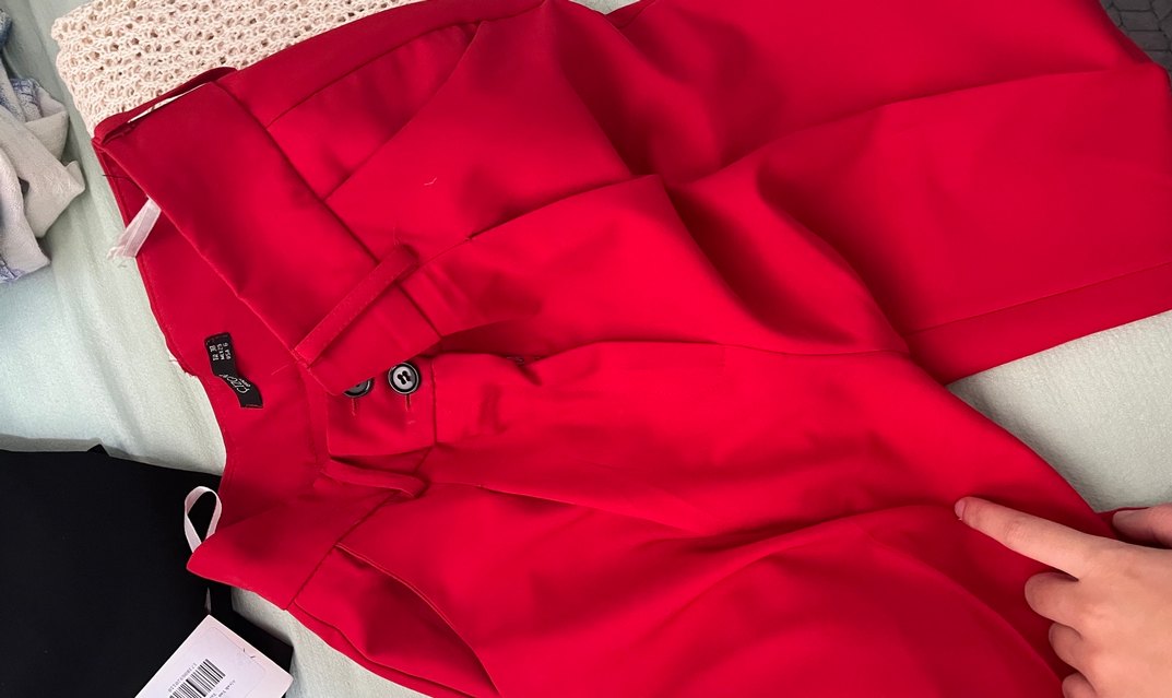 Kemerli Kırmızı Kadın Cigarette Pantolon - Görsel 2