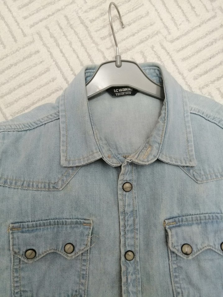 Gri Düğmeli demin çocuk gömlek - Görsel 3