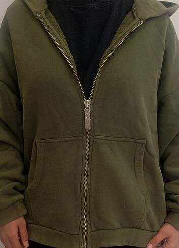m Beden haki Renk Kapüşonlu Oversize Sweatshirt